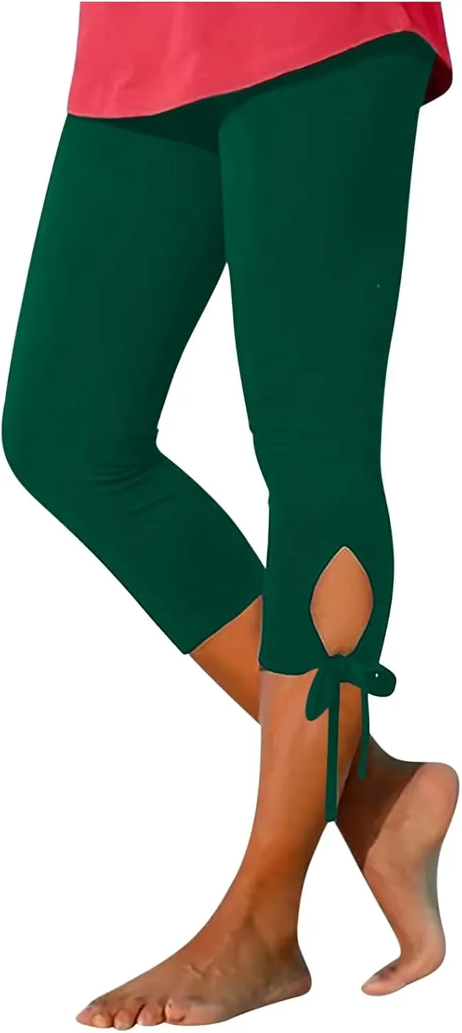 Ruziyoog Womens Summer Dressy Capris Knee-Length Yoga Capri Leggings Cropped High Waist Yoga Pants Comfortable Stretch Pants