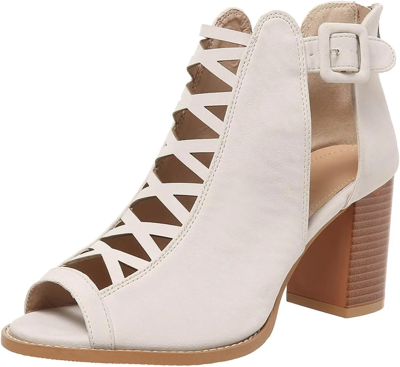 Sandals For Women 2025 Open Toe Lace-Up Women's Heels Breathable Ankle Block Heels Low Heeled Dressy Pumps Shoes
