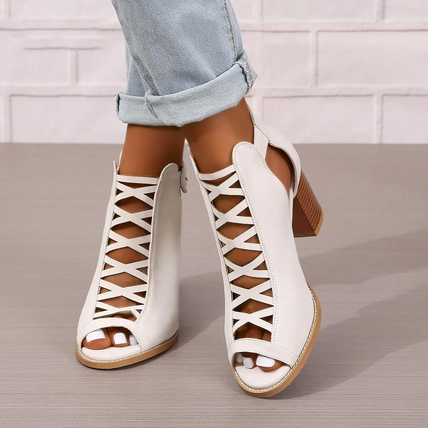 Sandals For Women 2025 Open Toe Lace-Up Women's Heels Breathable Ankle Block Heels Low Heeled Dressy Pumps Shoes