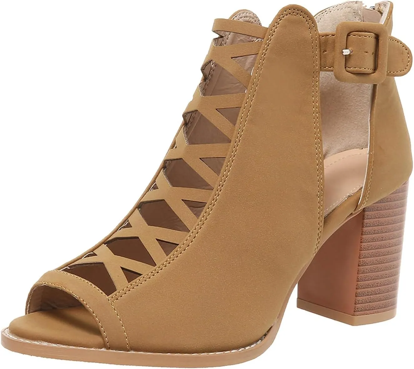 Sandals For Women 2025 Open Toe Lace-Up Women's Heels Breathable Ankle Block Heels Low Heeled Dressy Pumps Shoes