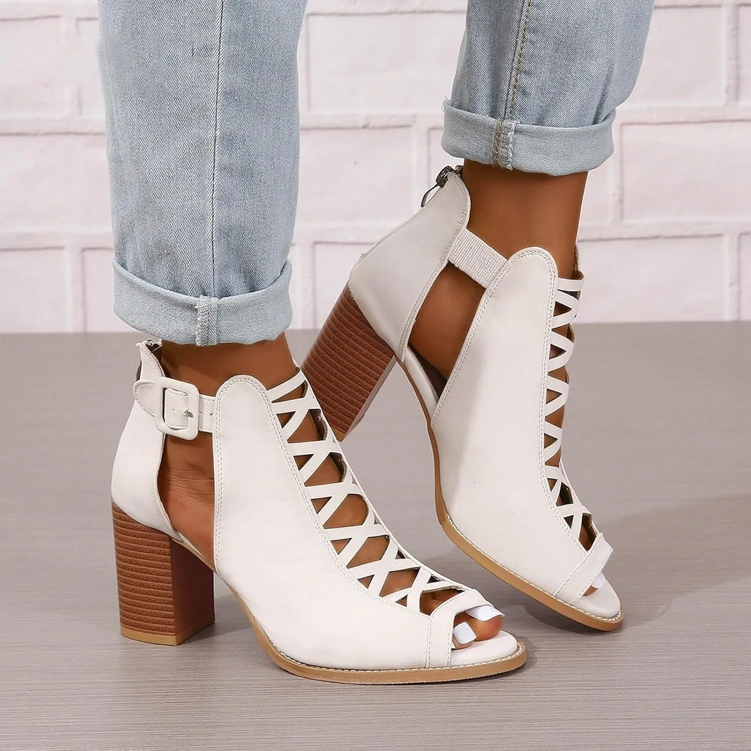 Sandals For Women 2025 Open Toe Lace-Up Women's Heels Breathable Ankle Block Heels Low Heeled Dressy Pumps Shoes