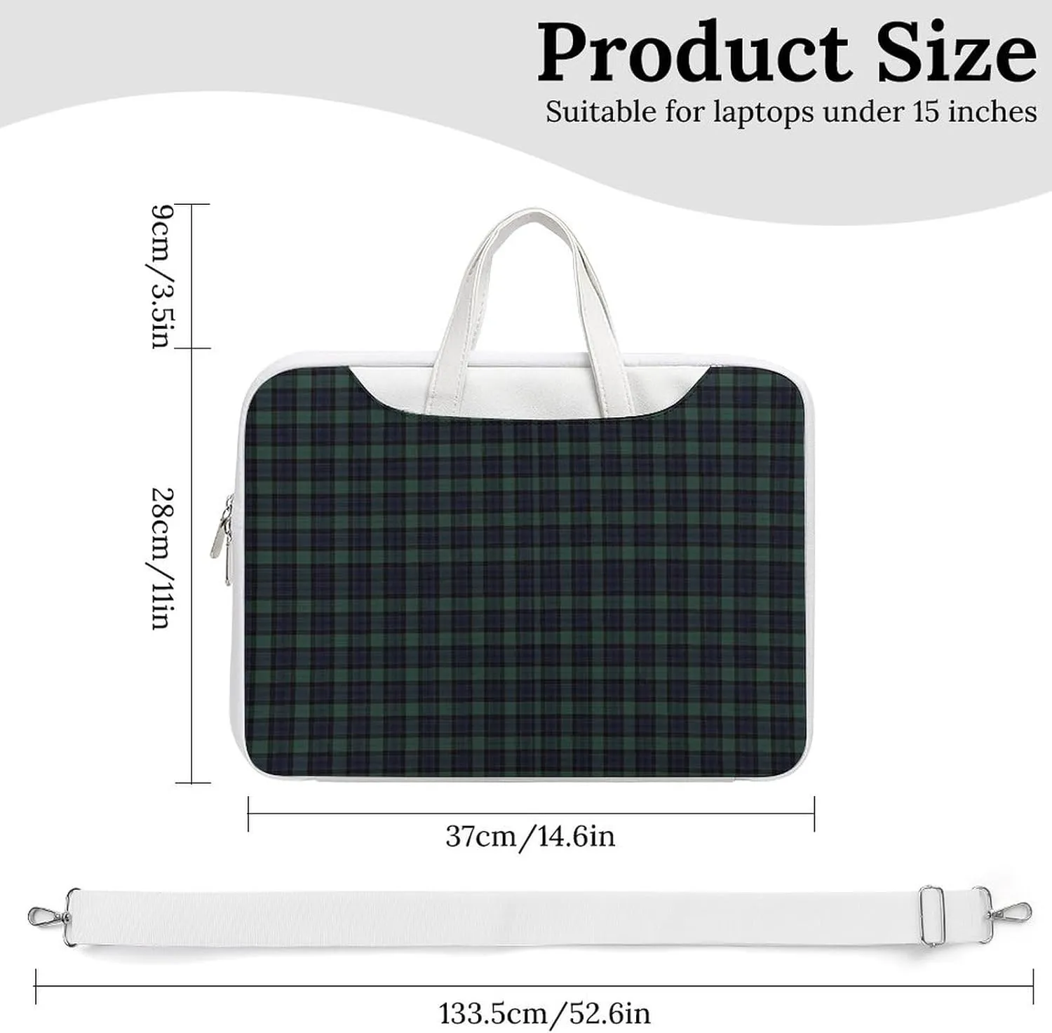 Scottish Blue-Green Plaid Leather Bag Laptop Case Slim Water Resistant Computer Bags with Handle Briefcase for Work