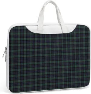 Scottish Blue-Green Plaid Leather Bag Laptop Case Slim Water Resistant Computer Bags with Handle Briefcase for Work