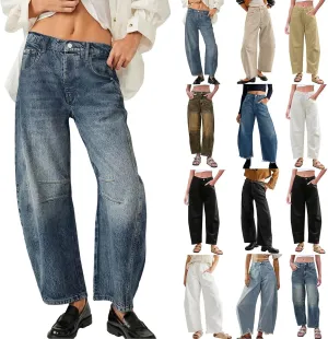 sdbrld Vaqueros Para Mujer Barrel Jeans Women Baggy Jeans Women Pantalones anchos Boyfriend Barrel Jeans Women,Womens Mid Rise Jeans Wide Leg Baggy Denim Harem Cropped Pant Vintage Barrel(Z5-Black, M)