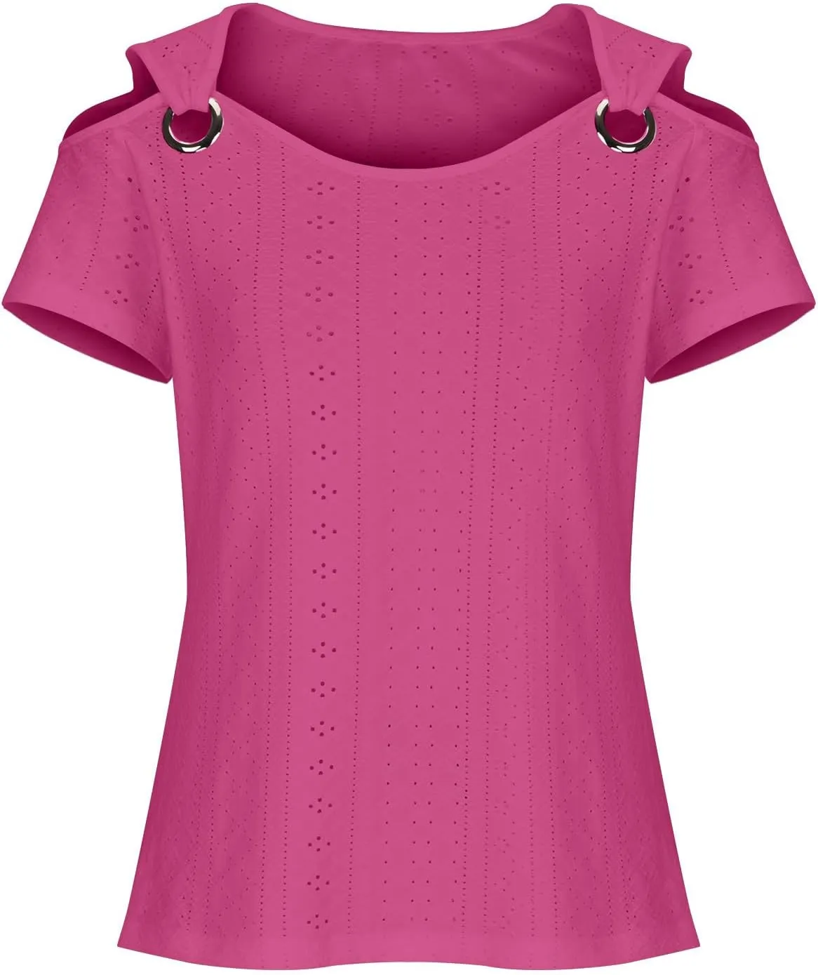 Sexy Cold Sholuder Tops for Women 2025 Summer Hollow Out Eyelet Short Sleeve Blouse Loose V Neck Tshirt Casual Tunics