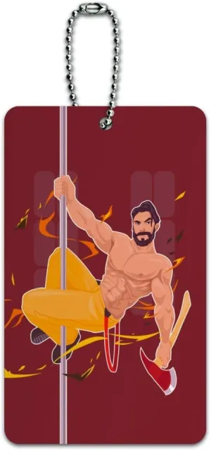 Sexy Fireman Sliding Down Pole with Axe Luggage Card Suitcase Carry-On ID Tag