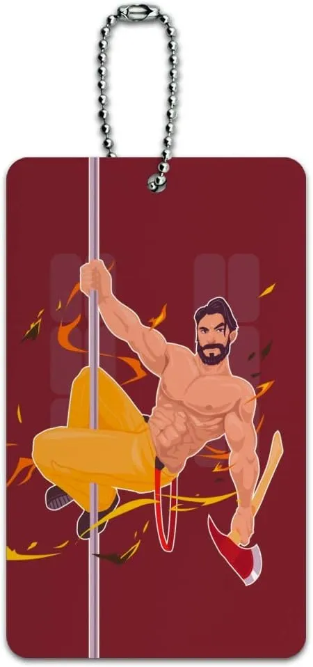 Sexy Fireman Sliding Down Pole with Axe Luggage Card Suitcase Carry-On ID Tag