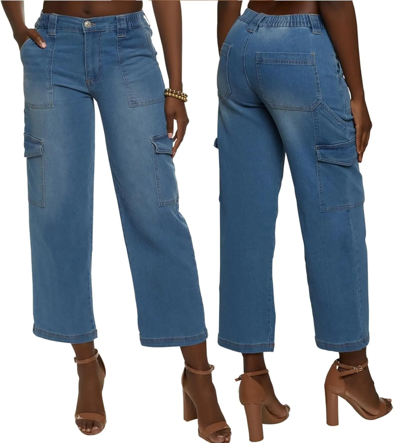 SheKiss Boyfriend Stretchy Jeans for Women - Distressed Frayed High Waisted Trendy Denim Blue Jeans