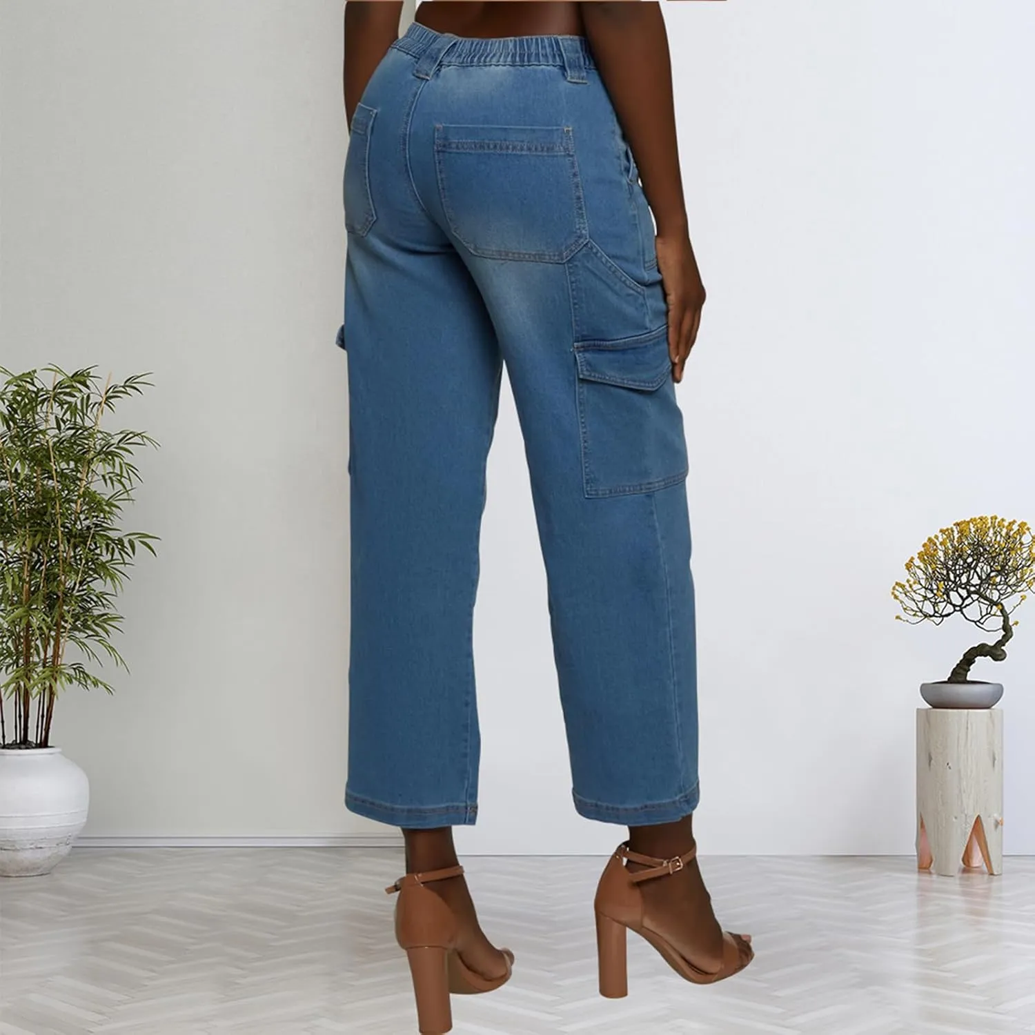 SheKiss Boyfriend Stretchy Jeans for Women - Distressed Frayed High Waisted Trendy Denim Blue Jeans