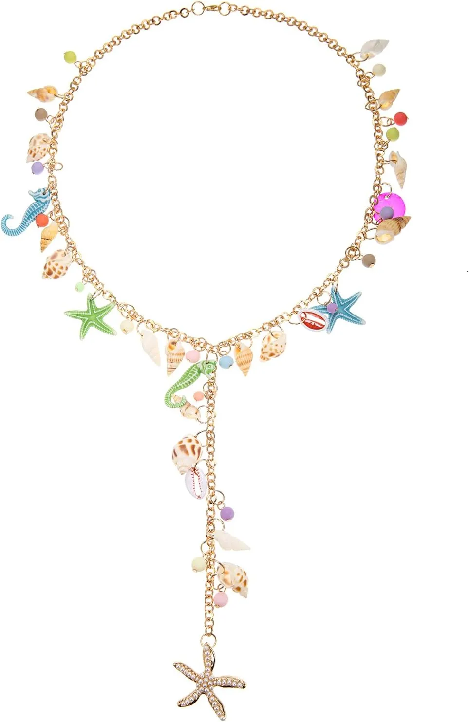 Shell Starfish Necklace, Conch Statement Chunky Y Necklace Mermaid Costume Jewelry Beach Jewelry for Women