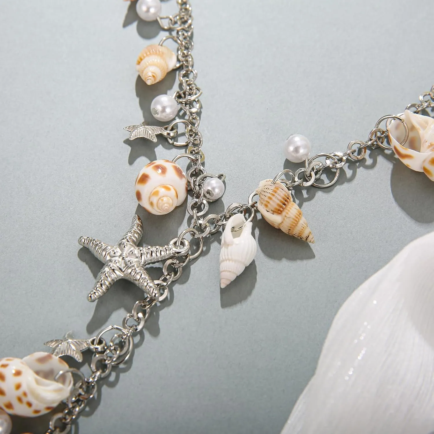Shell Starfish Necklace, Conch Statement Chunky Y Necklace Mermaid Costume Jewelry Beach Jewelry for Women