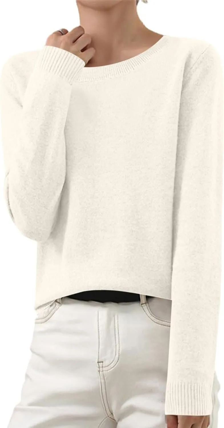 Shirts for Women Long Sleeve Crewneck Sweater Tops Winter Trendy Loose Casual Solid Color Pullover Basic Blouse