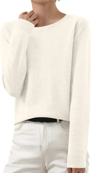 Shirts for Women Long Sleeve Crewneck Sweater Tops Winter Trendy Loose Casual Solid Color Pullover Basic Blouse
