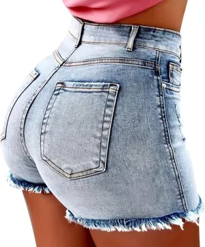 Shorts for Women Denim Plus Size Lightweight Trendy Ripped Distressed Denim Short Pants Elastic Waist Comfy Shorts