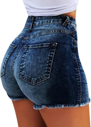 Shorts for Women Denim Plus Size Lightweight Trendy Ripped Distressed Denim Short Pants Elastic Waist Comfy Shorts