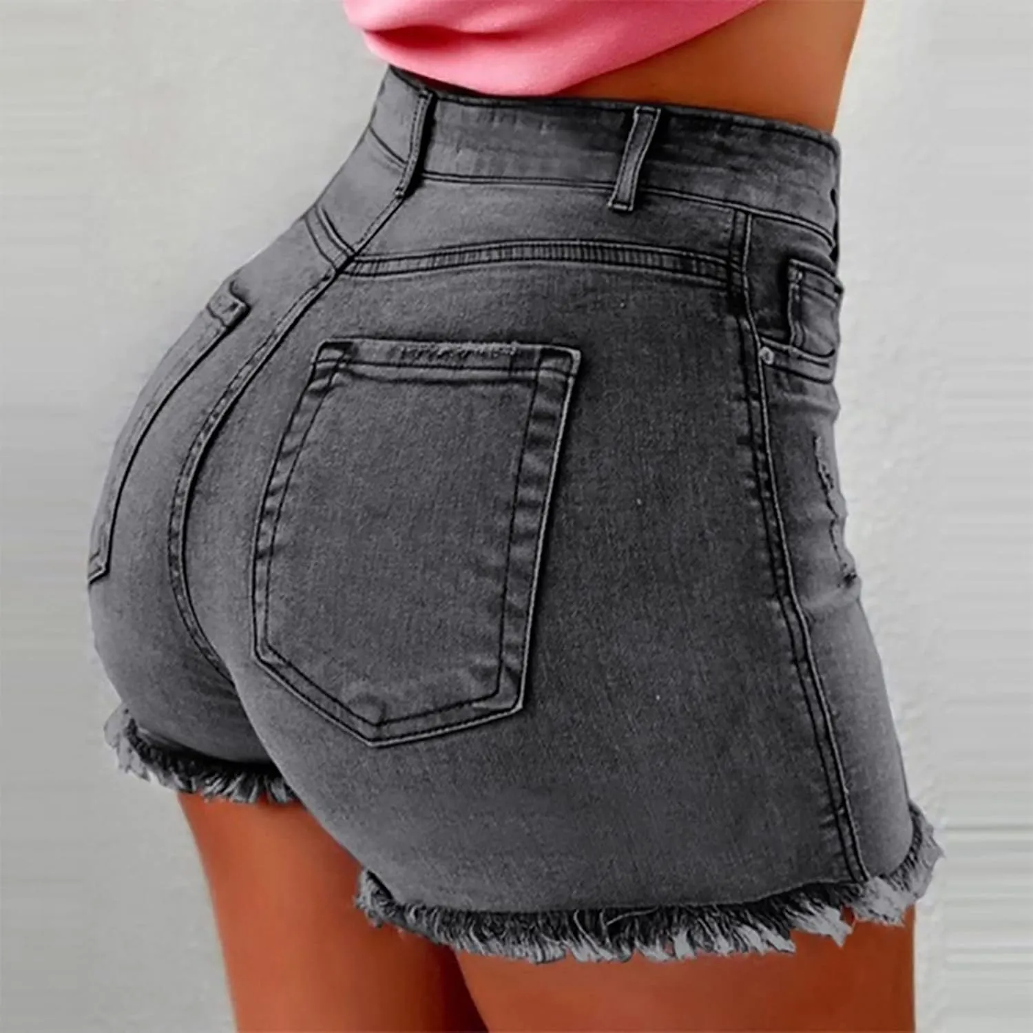 Shorts for Women Denim Plus Size Lightweight Trendy Ripped Distressed Denim Short Pants Elastic Waist Comfy Shorts