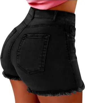 Shorts for Women Denim Plus Size Lightweight Trendy Ripped Distressed Denim Short Pants Elastic Waist Comfy Shorts