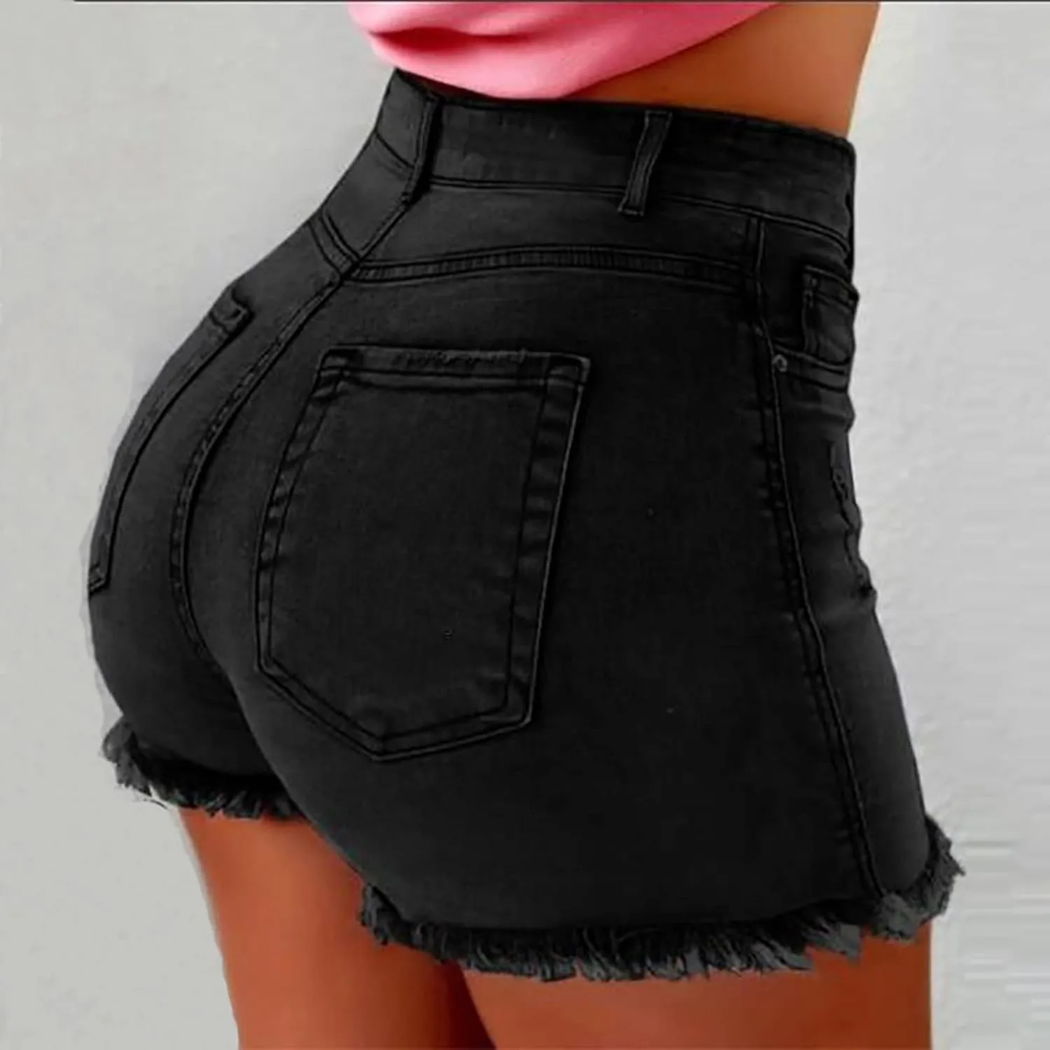 Shorts for Women Denim Plus Size Lightweight Trendy Ripped Distressed Denim Short Pants Elastic Waist Comfy Shorts