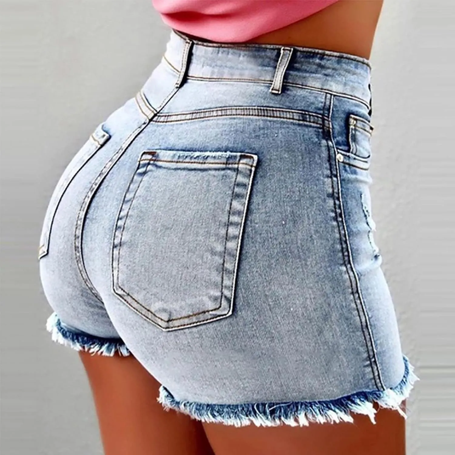 Shorts for Women Denim Plus Size Lightweight Trendy Ripped Distressed Denim Short Pants Elastic Waist Comfy Shorts