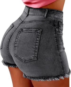Shorts for Women Denim Plus Size Lightweight Trendy Ripped Distressed Denim Short Pants Elastic Waist Comfy Shorts