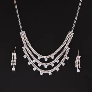 Simple 3 layer Artificial Chain Necklace Set Jewelry For Women Handmade Jewelry Birthday Gift, Silver