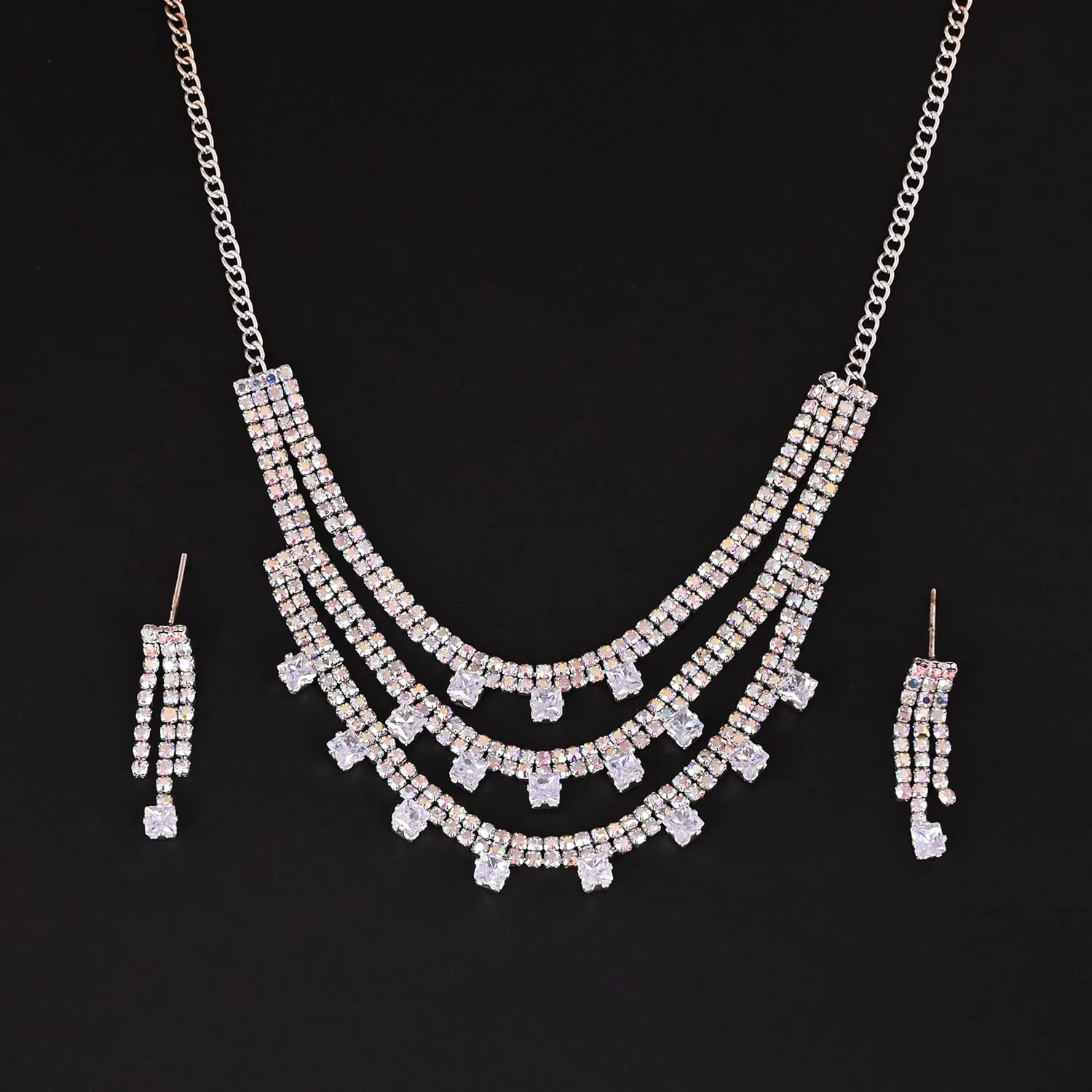 Simple 3 layer Artificial Chain Necklace Set Jewelry For Women Handmade Jewelry Birthday Gift, Silver