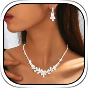 Sixexey Silver Wedding Jewelry Set Rhinestone Necklace Jewelry Sparkly Prom Necklace and Earrings for Women
