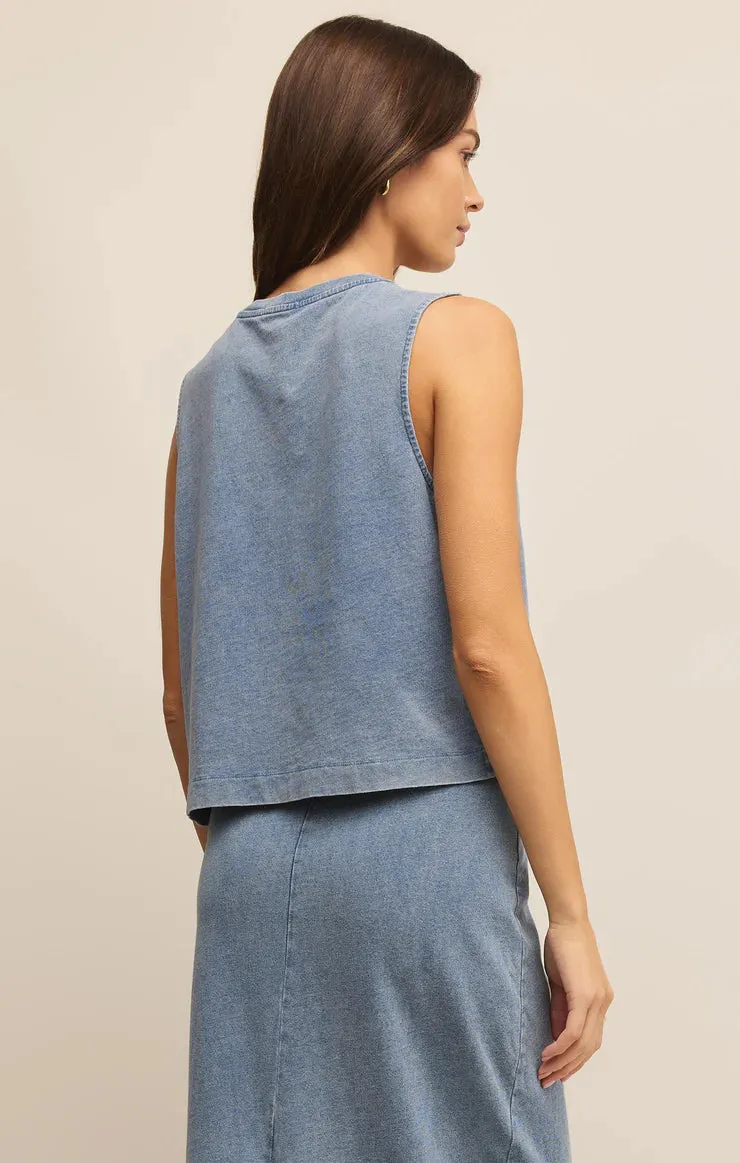 Sloane Jersey Denim Muscle Tank