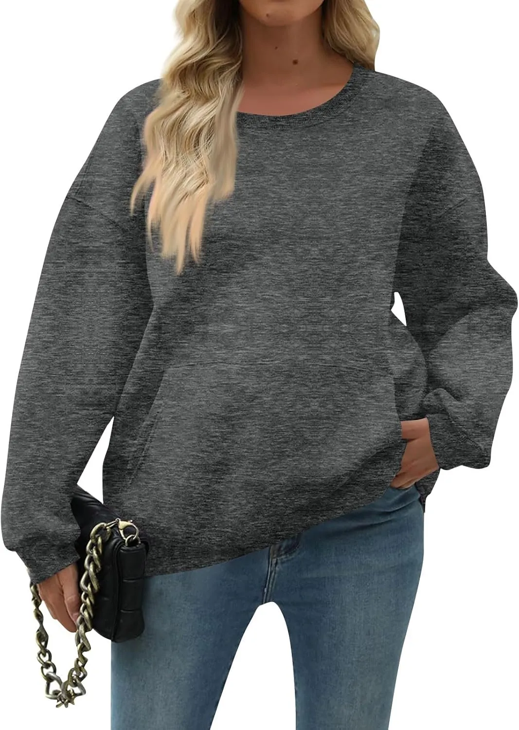 slqdgmryz Crewneck Sweatshirts Women Oversized Preppy Sweatshirt Plain Y2k No Hood Fleece Pullover Hoodie with Pockets