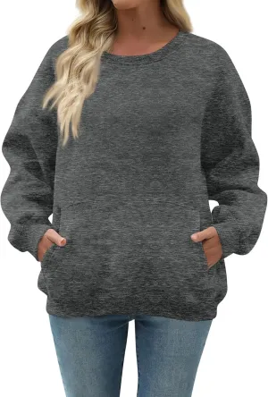 slqdgmryz Crewneck Sweatshirts Women Oversized Preppy Sweatshirt Plain Y2k No Hood Fleece Pullover Hoodie with Pockets