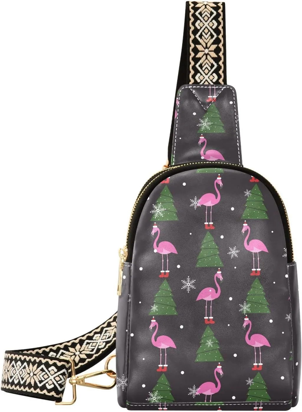 Small Sling Bag Fanny Packs Crossbody Bags for Women Christmas Flamingo Leather Fashion Chest Bag Belt Bag for Women for Travel Sports Running Hiking