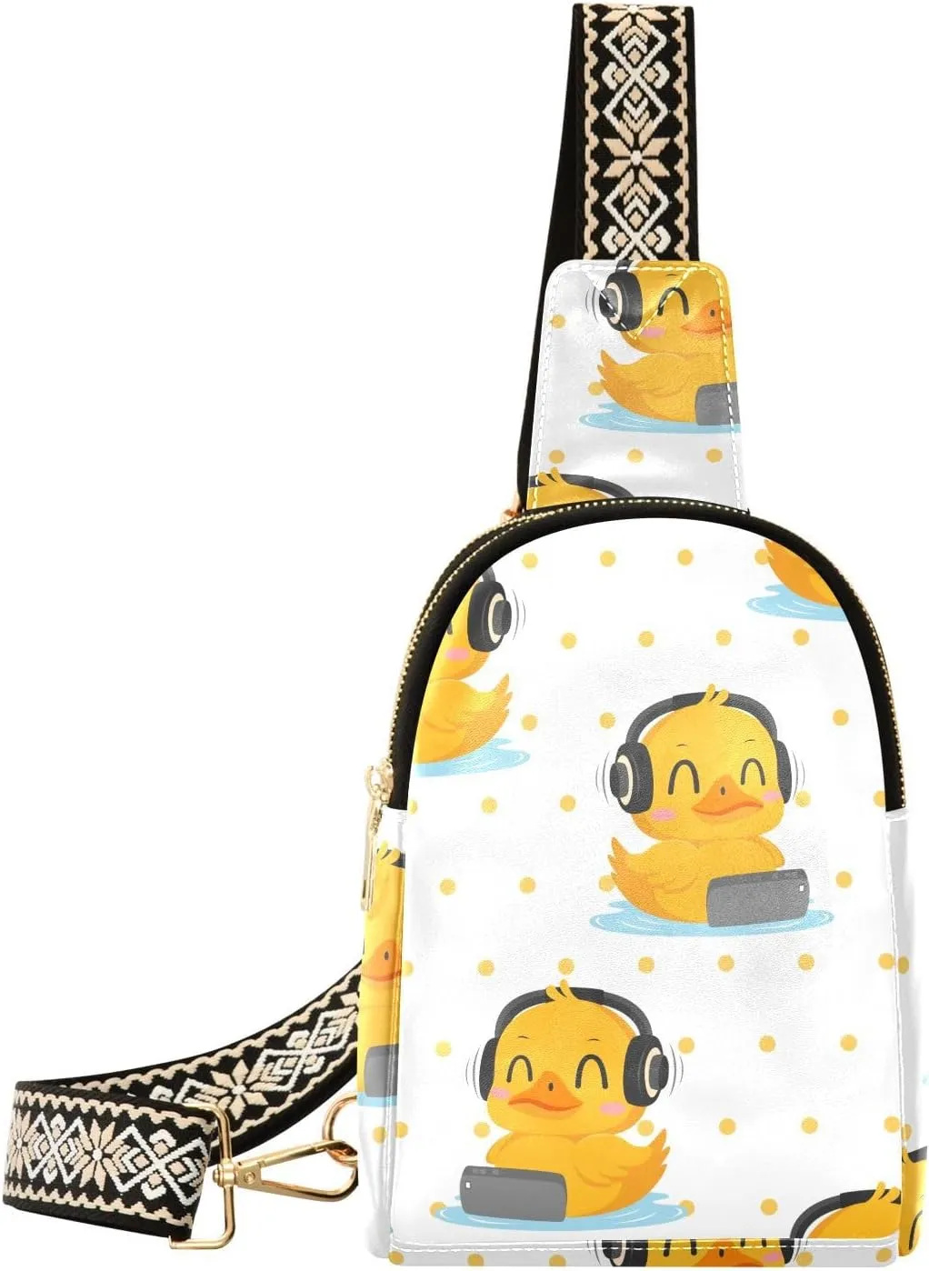 Small Sling Bag Fanny Packs Crossbody Bags for Women Cute Duck with Headphone Leather Fashion Chest Bag Belt Bag for Women for Travel Sports Running Hiking