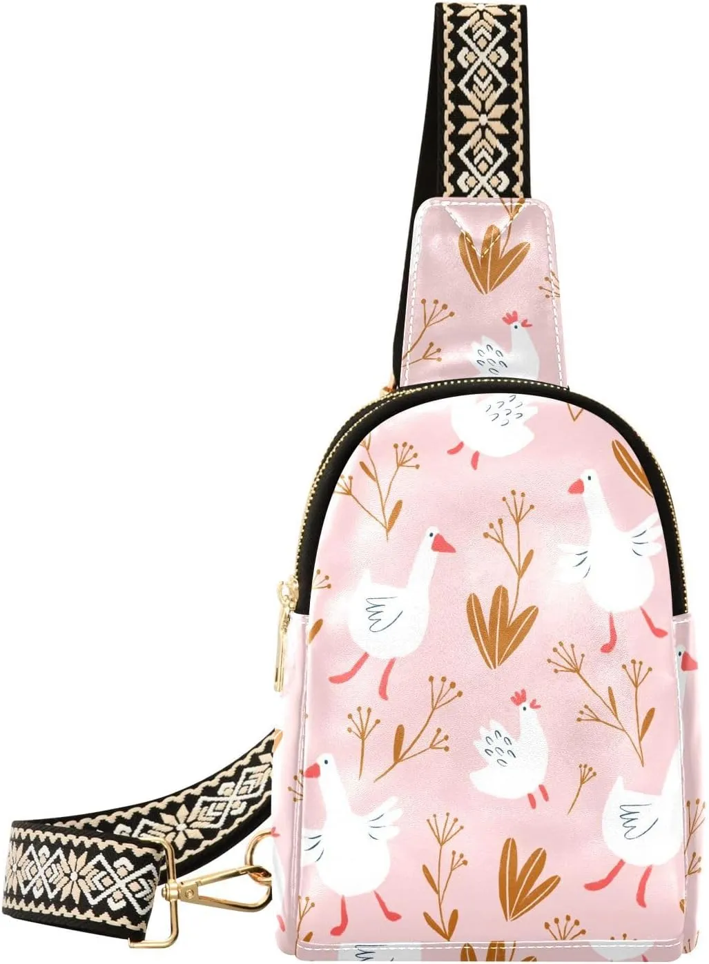 Small Sling Bag Fanny Packs Crossbody Bags for Women Cute Goose Floral Leather Fashion Chest Bag Belt Bag for Women for Travel Sports Running Hiking