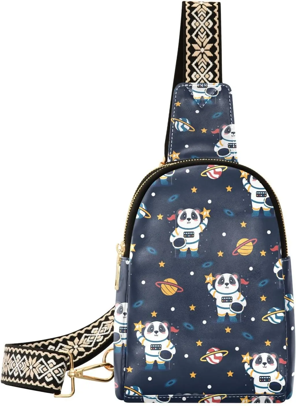 Small Sling Bag for Women Cartoon Panda Astronaut PC Leather Fanny Pack Crossbody Cute Fashion Waist Packs Chest Bag for Travel Sports Running Hiking