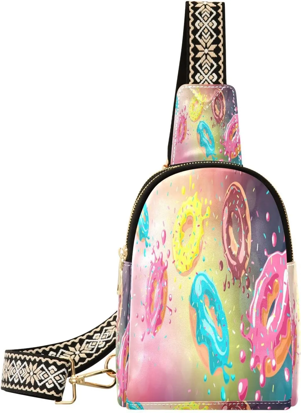 Small Sling Bag for Women Chocolate Donuts PC Leather Fanny Pack Crossbody Fashion Waist Packs Chest Bag for Travel Sports Running Hiking