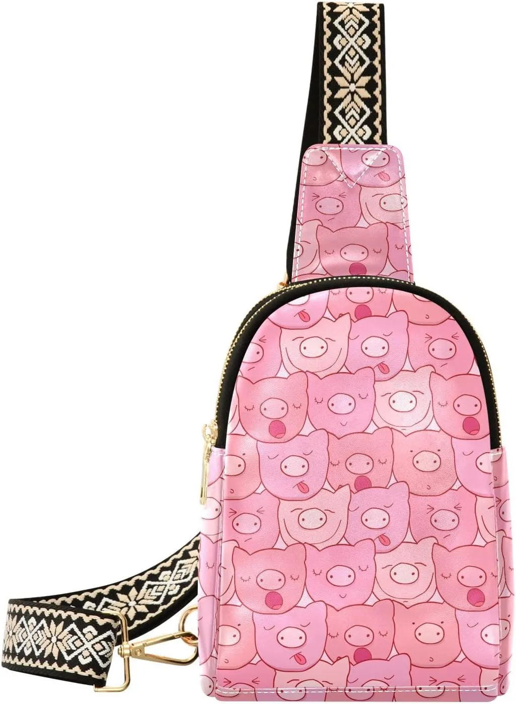 Small Sling Bag for Women Pattern Of Piglets PC Leather Fanny Pack Crossbody Fashion Waist Packs Chest Bag for Travel Sports Running Hiking