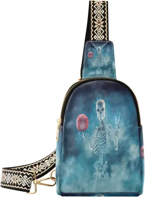 Small Sling Bag Waist Packs Leather Crossbody Packs Chest Bag Basketball Skull for Women Travel Belt Purse