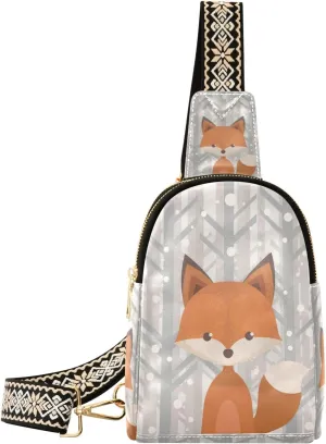 Small Sling Bag Waist Packs Leather Crossbody Packs Chest Bag Brown Fox for Women Travel Belt Purse
