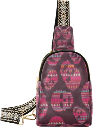 Small Sling Bag Waist Packs Leather Crossbody Packs Chest Bag Pattern with Skulls for Women Travel Belt Purse