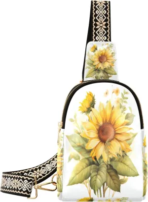 Small Sling Bag Waist Packs Leather Crossbody Packs Chest Bag Sunflower for Women Travel Belt Purse