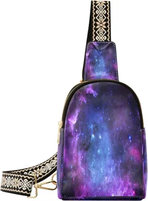 Small Sling Bag Waist Packs Leather Crossbody Packs Chest Bag Universe Galaxy Nebula Space for Women Travel Belt Purse