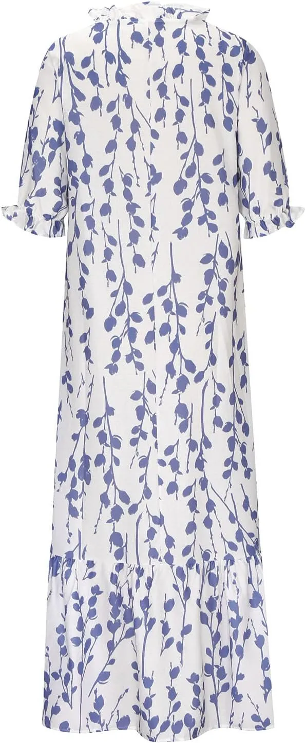 SMIDOW Womens Casual Spring Summer Boho Printed Dress V-Neck Three-Quarter Sleeve Dress A-Line Hide Belly Dress