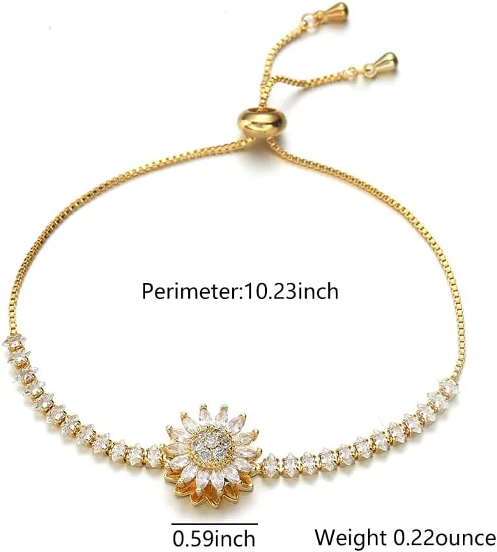 Spinning Sunflower Bracelet for Women Sunflower Fidget Bracelet Sun Flower Rotatable Bracelets Rhinestone Anxiety Bracelets Trendy Jewelry