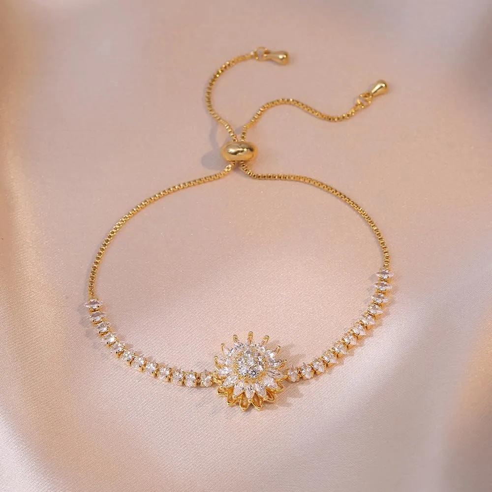 Spinning Sunflower Bracelet for Women Sunflower Fidget Bracelet Sun Flower Rotatable Bracelets Rhinestone Anxiety Bracelets Trendy Jewelry