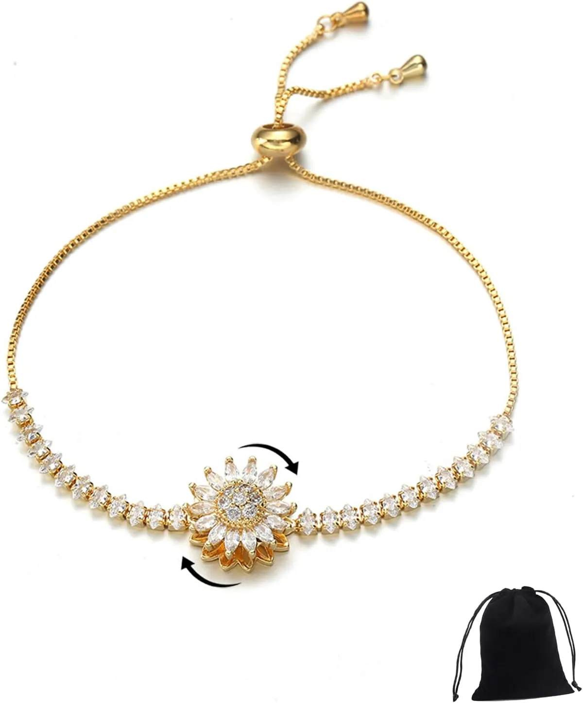 Spinning Sunflower Bracelet for Women Sunflower Fidget Bracelet Sun Flower Rotatable Bracelets Rhinestone Anxiety Bracelets Trendy Jewelry