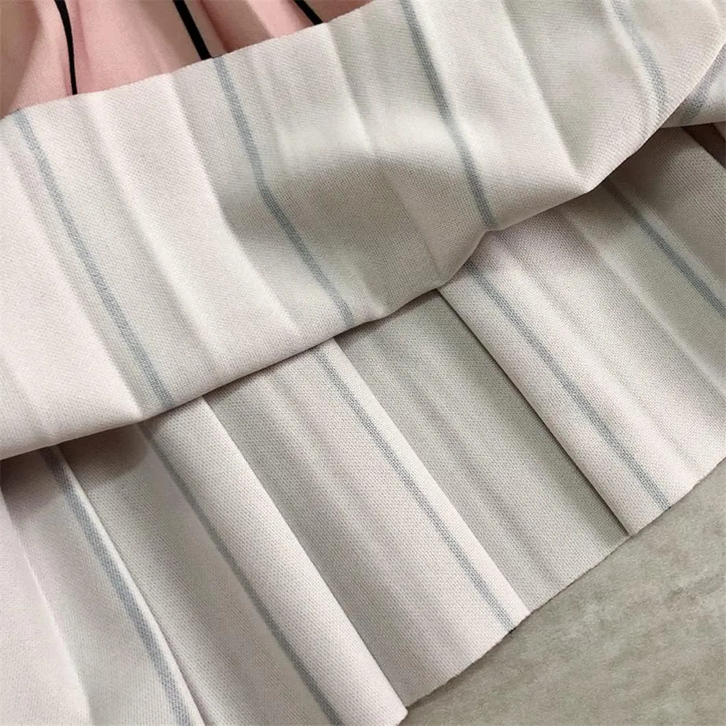 Spring Women Long Midi Skirt Gradient Color Korean Casual Style Pleated Skirts