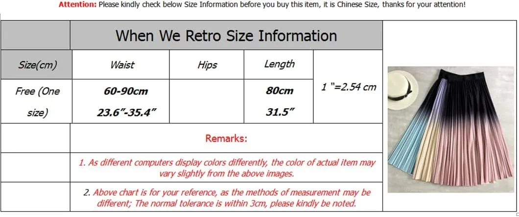 Spring Women Long Midi Skirt Gradient Color Korean Casual Style Pleated Skirts