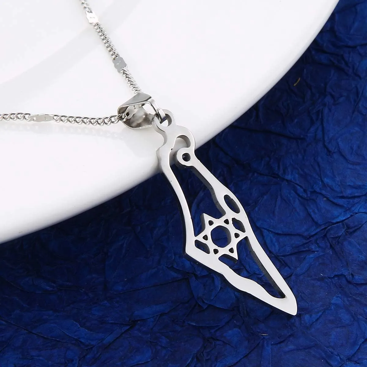 Stainless Steel Israel Map Pendant Necklace Hexagram Magen David Jewelry Star of David Jewish Jewelry
