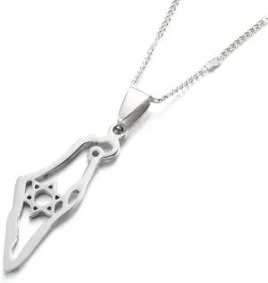 Stainless Steel Israel Map Pendant Necklace Hexagram Magen David Jewelry Star of David Jewish Jewelry