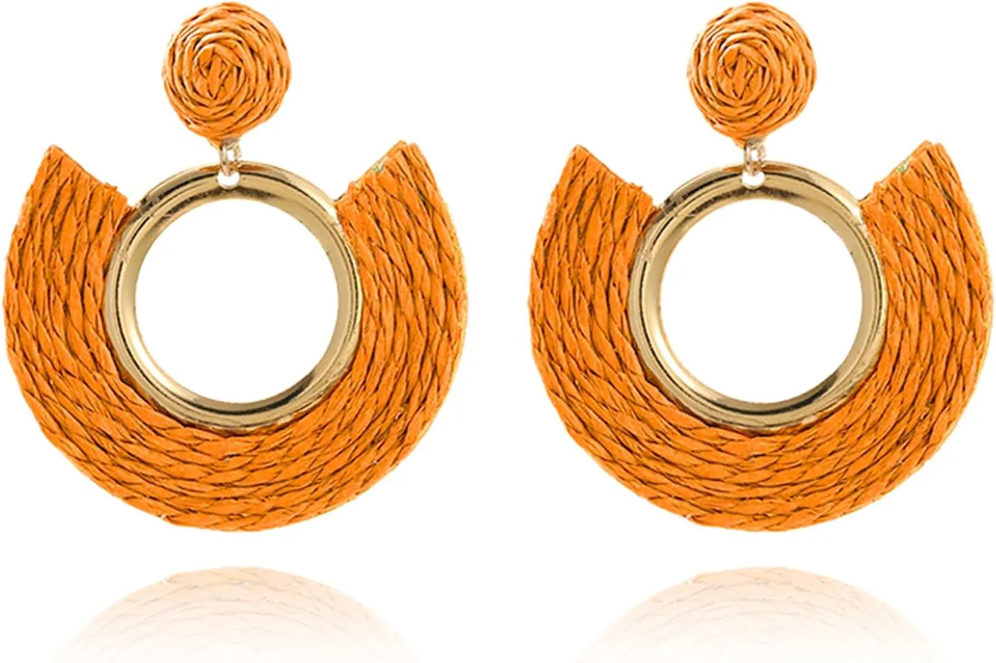 Statement Raffia Earrings for Women Handmade Boho Geometric Round Sector Earrings Handmade Straw Wrap EarringsTrendy Summer Beach Vacation Rattan Earrings
